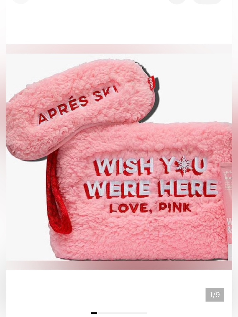 Victoria's Secret PINK "Warm & Cozy" gift set with a fleece bag, and eye mask.